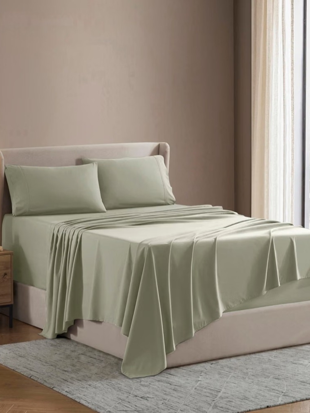 Queen Size Luxury Olive Green Sheet Set